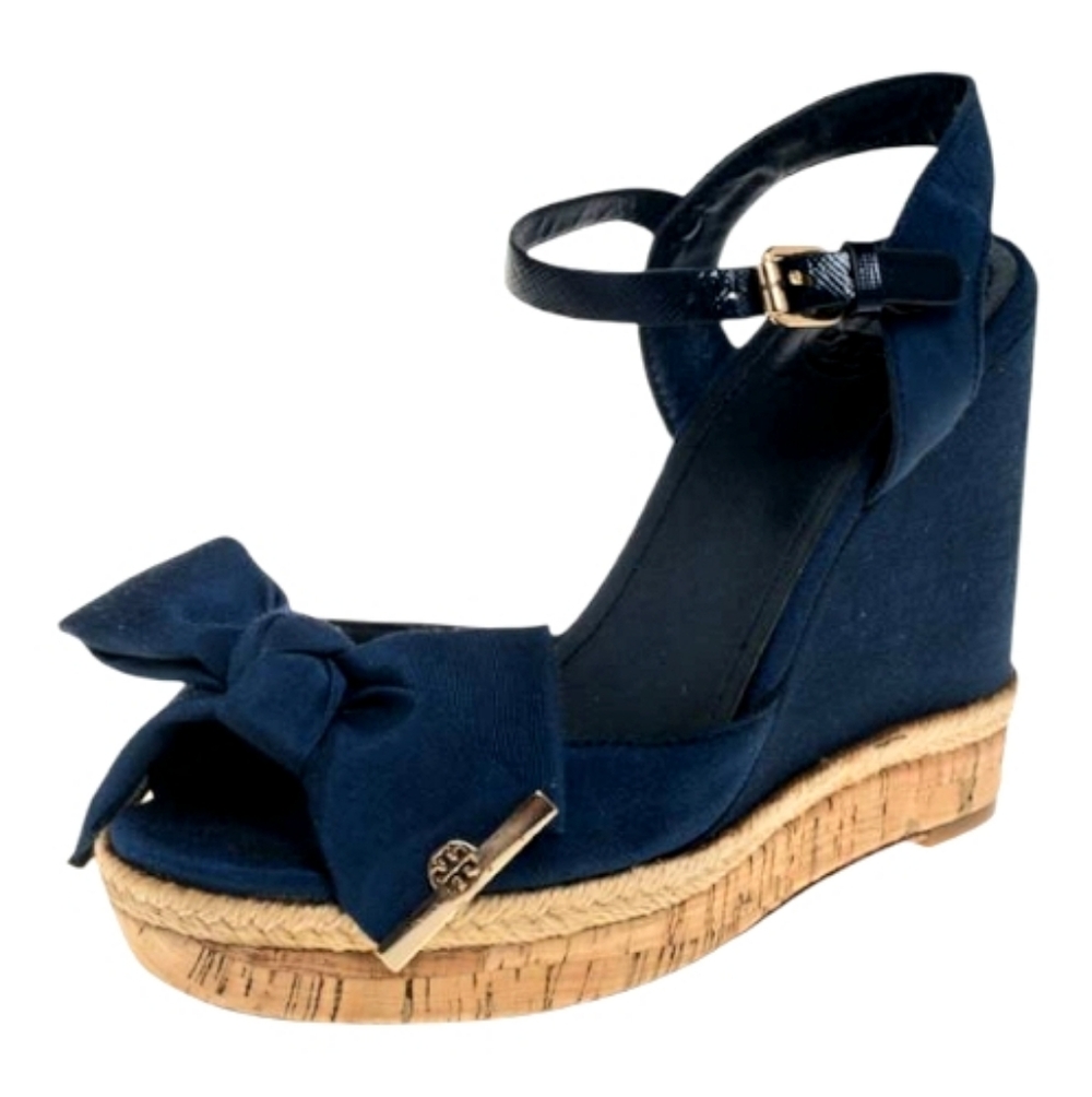 Tory Burch Penny Cork Wedge Sandals in Newport Navy Sz 10 - Picture 2 of 14